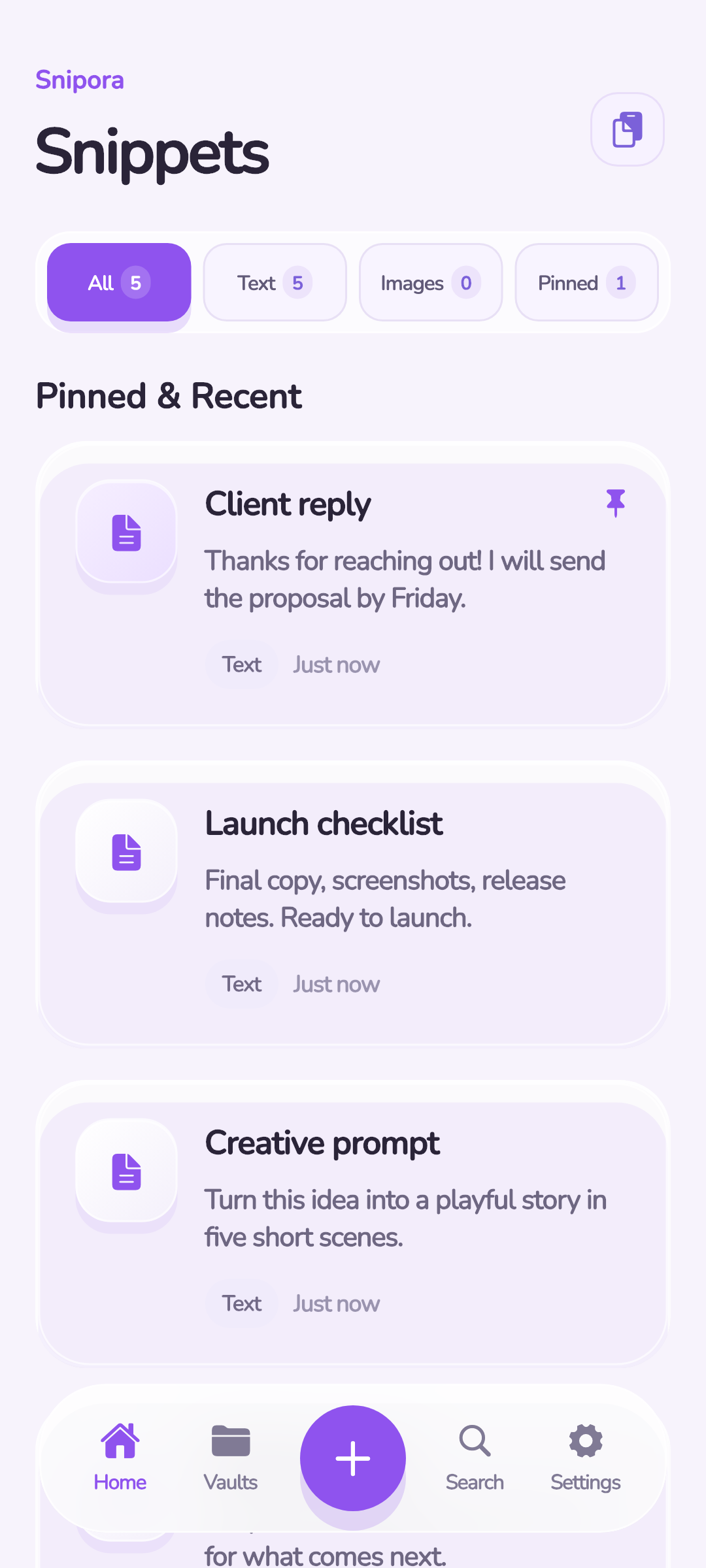 Snipora Android snippet library