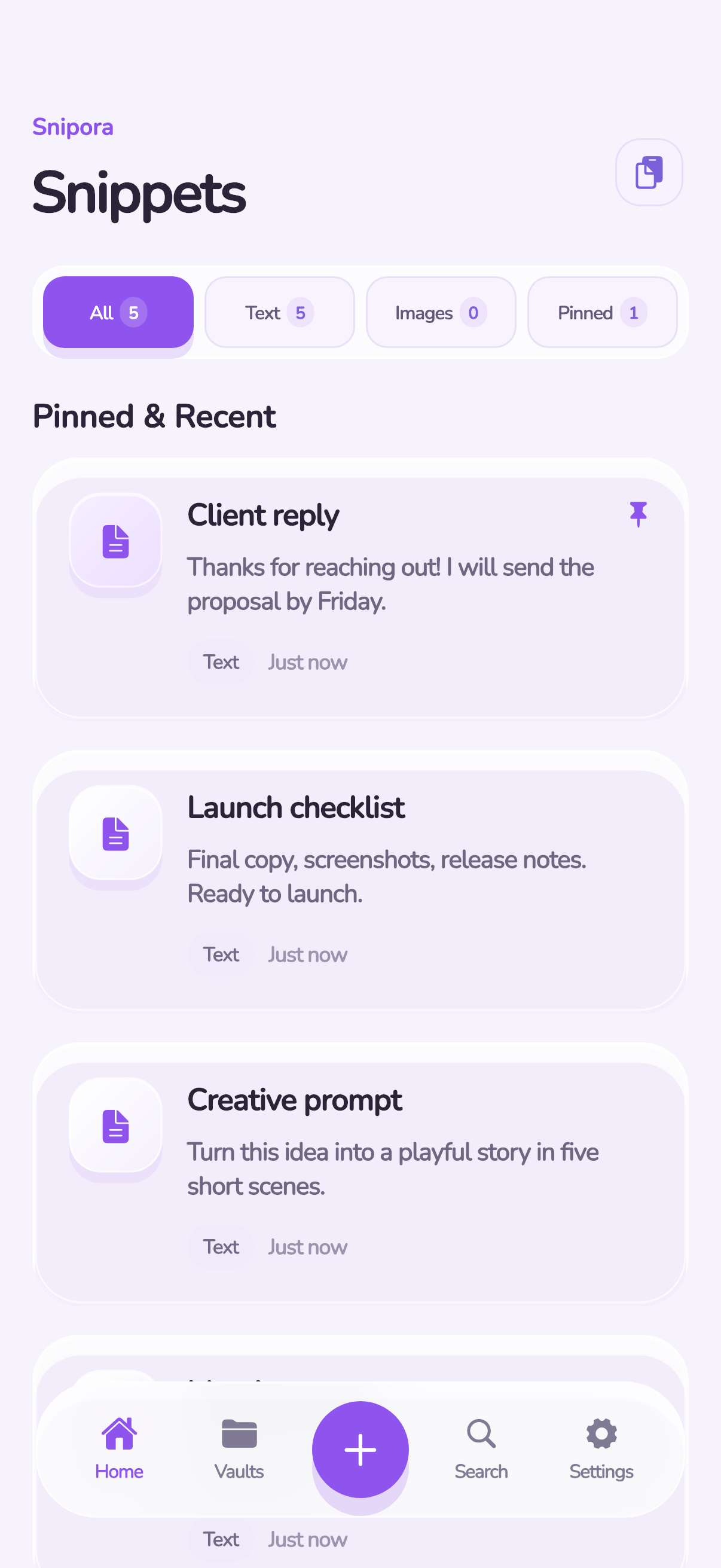 Snipora iPhone snippet library